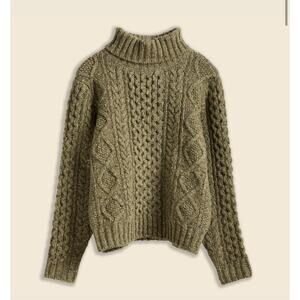 RRL Women’s Ralph Lauren Wool Sweater Green Turtleneck Fisherman Cable 2 S $595